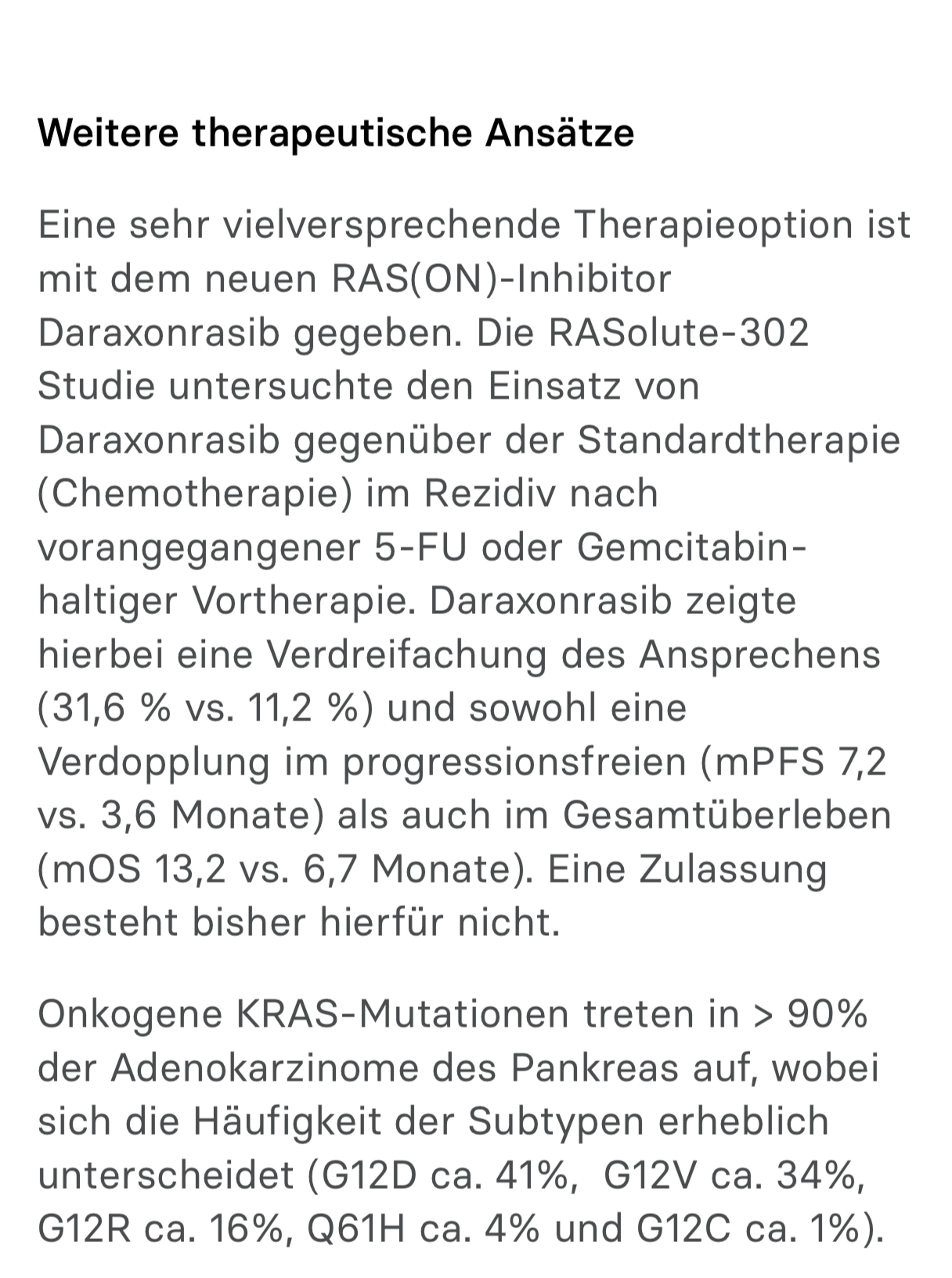 EasyOncology App-Screenshot mit strukturierter Informationsansicht