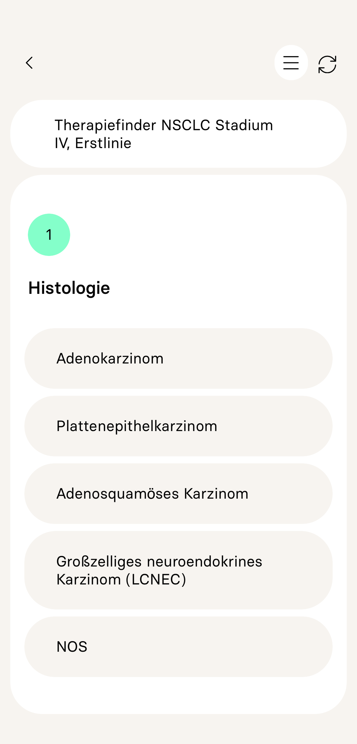 EasyOncology Screenshot Therapiefinder NSCLC Stadium IV Erstlinie