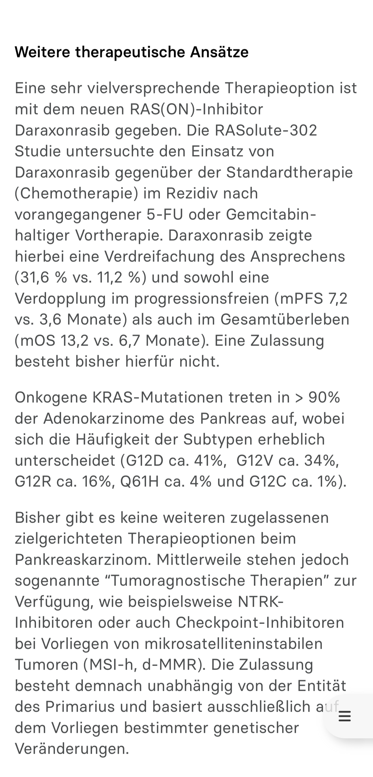 EasyOncology Screenshot Therapietext Weitere Ansaetze
