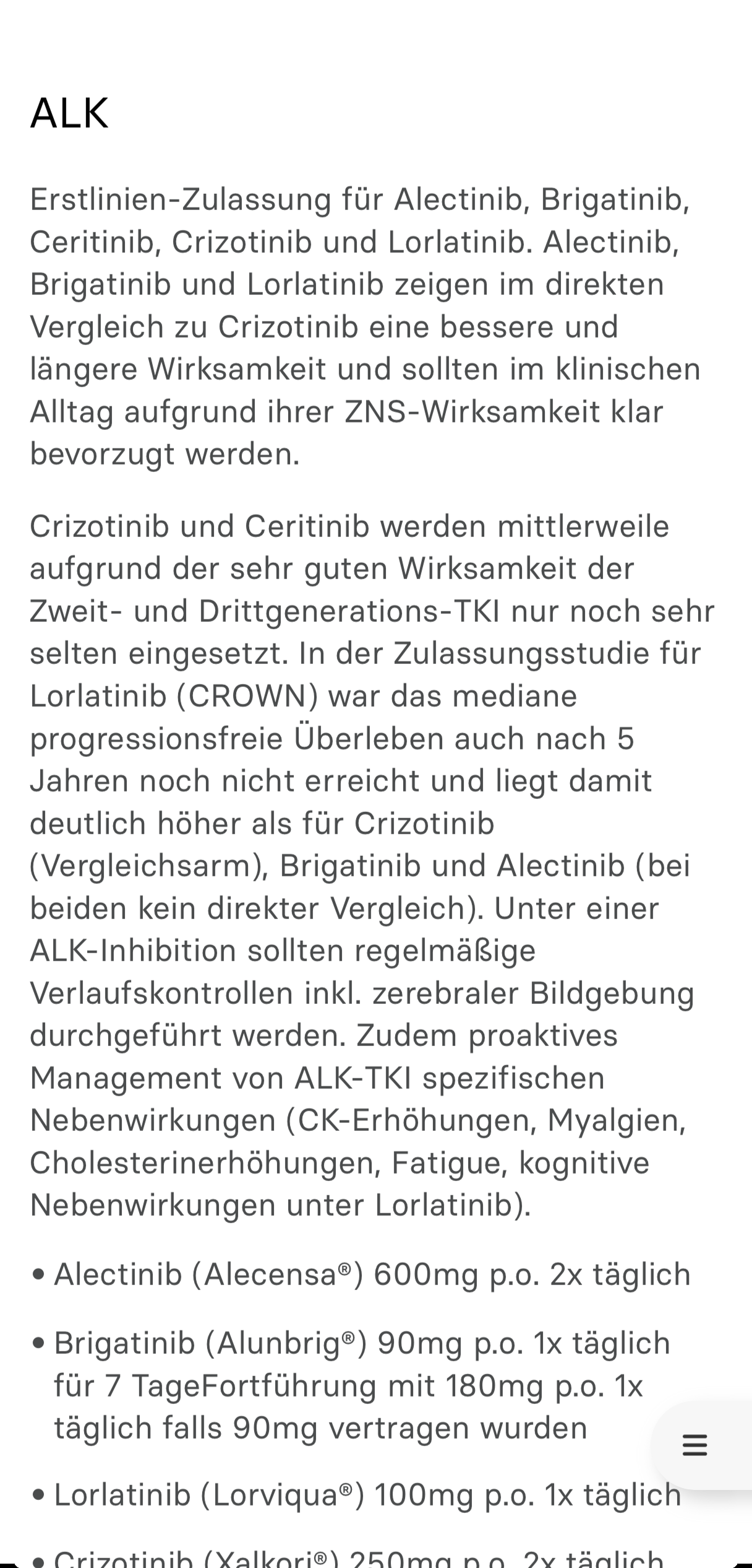 EasyOncology Evidenz Screenshot ALK